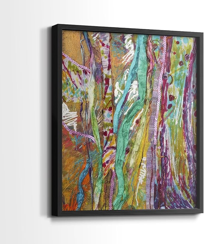 Renditions Gallery Set of 2 Peel & Stick Framed Prints, Modern Abstract Wall Art, Colorful Artistic Painting Wall Decor, Re-Stickable - Ready to Hang - 16"x20" - Black Frame LT588