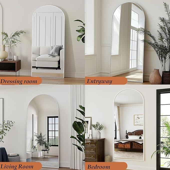 Dewfig Full Length Mirror, 58"x18" Large Floor Mirror with Stand, Full Body Mirrors for Leaning or Hanging, Standing Mirrors for Bedroom, Living Room,Dressing Room, Aluminum Alloy Frame, White