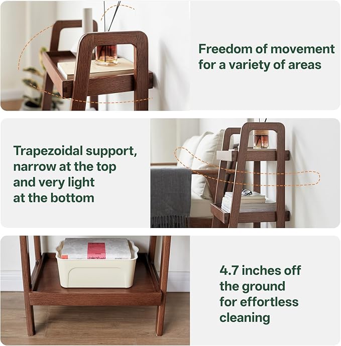 100% Solid Oak 3 Tier Ladder Shelf, Small Ladder Bookshelf, Ladder Bookshelf, 3 Tier Shelf with Stable Frame, Small Table for Living Room Bedroom(Walnut, 13.4" L x 25.6" W x 36.2" H)