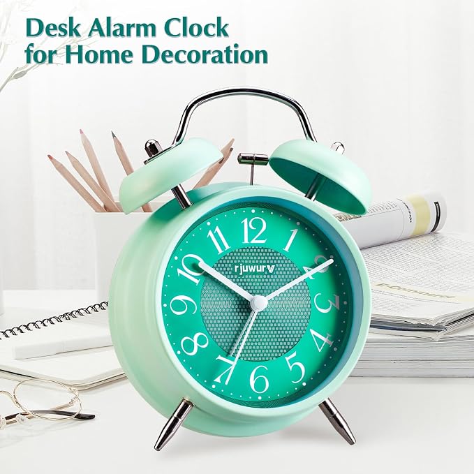 Rjuwurv 4" Loud Alarm Twin Bell Alarm Clock with Night Light for Bedroom