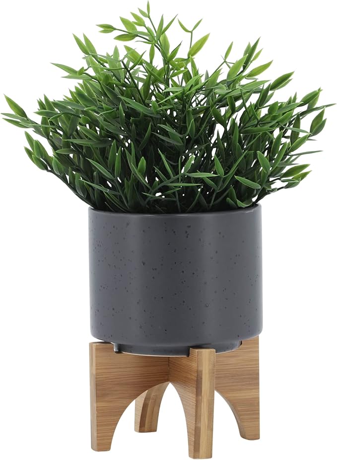 Ceramic Planter With Stand Indoor Plant Stand – Elevated Plant Stand For Displaying Greenery, Living Room, Bedroom, Office, Or Patio, Minimalist Garden Accent For Home Decor – 7", Gray