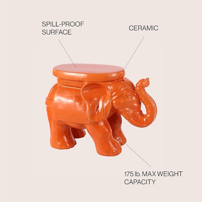 JONATHAN Y TBL1007C White Elephant 14.25" Ceramic Indoor/Outdoor Garden Stool Coastal, Contemporary, Transitional, Patio, Garden Room, Bathroom, Living Room, Orange