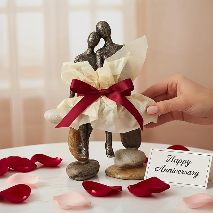 Lescafita Romantic Couple Figurines Sculpture – Abstract Couple Sculpture on Stone Bench, Modern Home Decor Statue, Unique for Couple