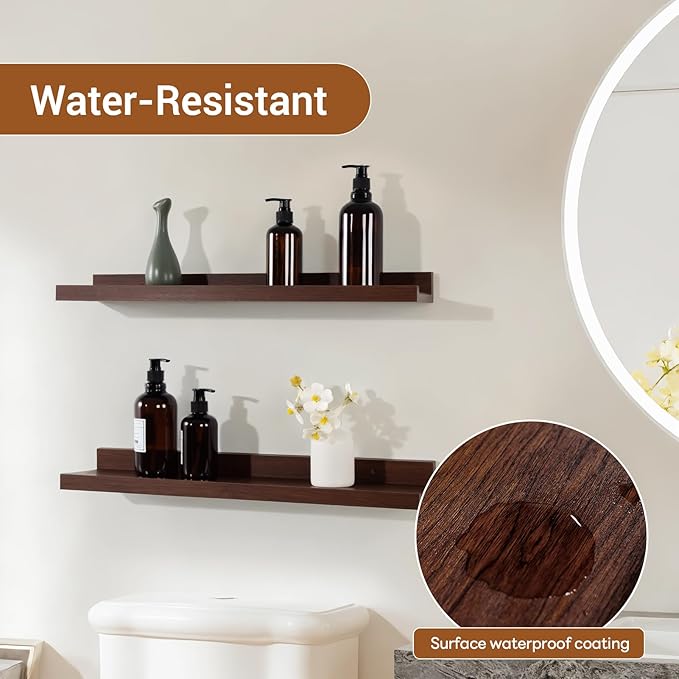 NEXHOME PRO Floating Shelves for Wall Set of 2,24 Inches Picture Ledge Shelf, Kids Bookshelf Wall Mounted for Living Room Bedroom Bathroom Kitchen, Easy Install,Walnut
