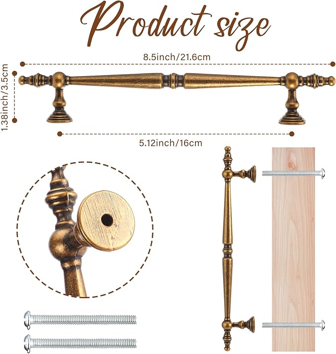 Shimeyao 10 Pack Antique Brass Cabinet Pulls 6.3"(160 mm) Hole Center Vintage Cabinet Pulls Handles Drawer Handles Closet for Kitchen Bathroom Drawer Dresser Pull Hardware Hole Center