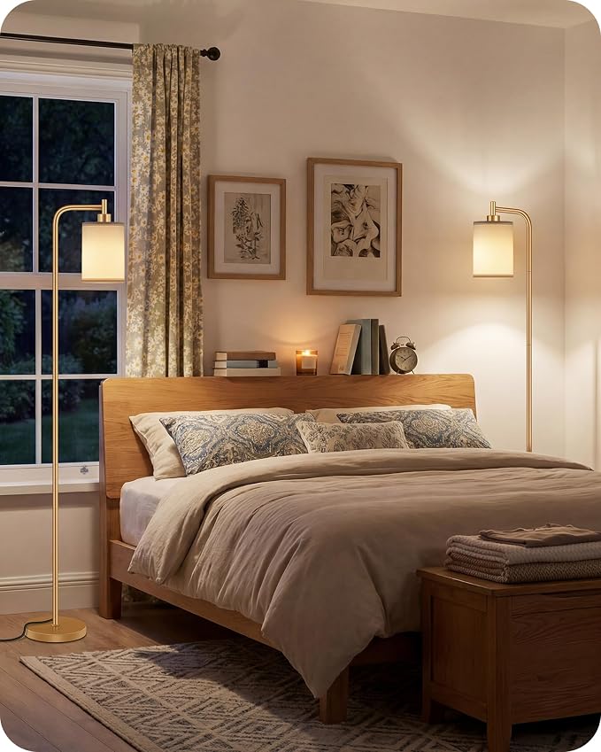 2Pack Dimmable Floor Lamp for Living Room with Remote and Foot Switch, Modern Standing, Corner Lamp,10W Bulb 3 Color Temperatures, for Bedroom, Office, ETL Listed, Gold and White DCW19LDP205