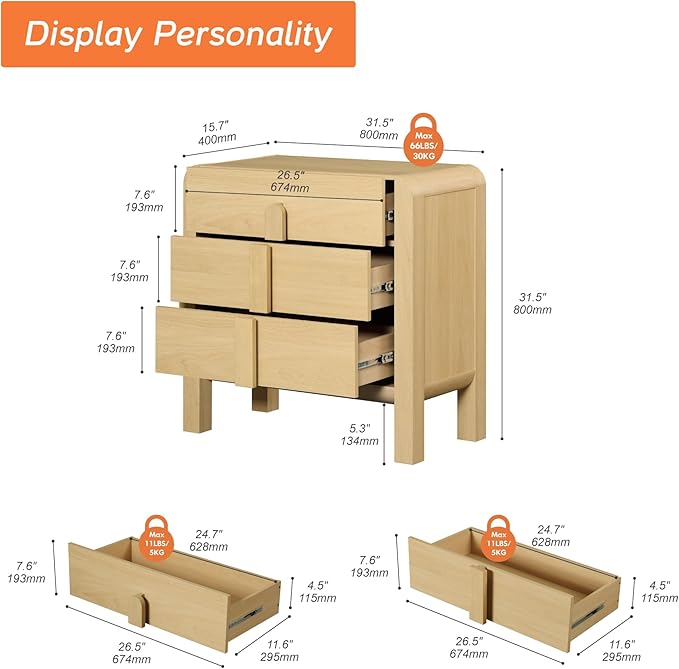 WAMPAT Sideboard Buffet Cabinet with Storage with 3 Drawers, Modern French 31.5" W Buffet Cabinet with Storage, Wood Coffee Bar Cabinets with Curved Edge Design for Kitchen Living Room, Oak