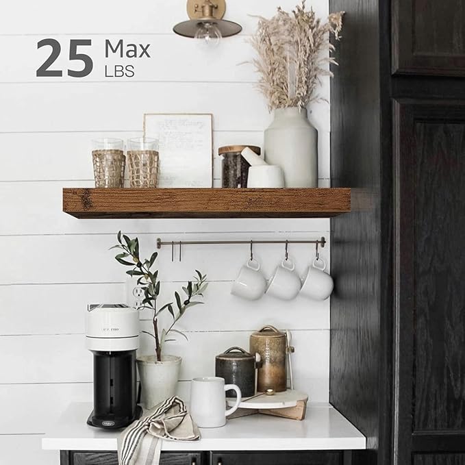 QEEIG Floating Shelves for Wall Bathroom Shelf Bedroom Kitchen Living Room Farmhouse Small Book Shelf 16 inch Set of 4, Brown (015-BN4)