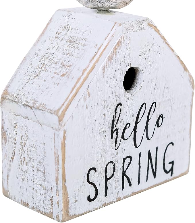 3 Pcs Birdhouse Shaped Wooden Table Decor with Bird Ornament, Rustic Farmhouse Spring Decor for Shelf Mantel Desk Decoration, Housewarming Gift, Hello Spring, Nest Together, Home Sweet Home