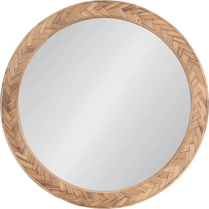 Kate and Laurel Braywood Modern Pieced Wood Round Mirror, 24 Inch Diameter, Rustic Brown, Decorative Circle Mirror for Use as Coastal Bathroom Mirror for Over Sink or Accent Bedroom Mirror