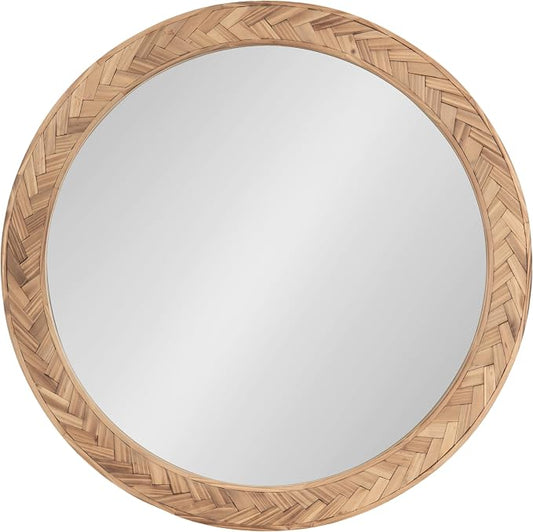 Kate and Laurel Braywood Modern Pieced Wood Round Mirror, 24 Inch Diameter, Rustic Brown, Decorative Circle Mirror for Use as Coastal Bathroom Mirror for Over Sink or Accent Bedroom Mirror
