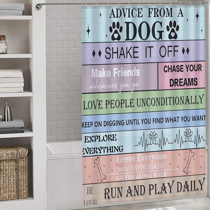 Dogs Paw Shower Curtain Rustic Wooden Plank Dog Inspirational Motivational Quotes Patterned Duty Fabric Shower Curtains Set Bathroom Polyester Waterproof with 12 Hooks, 55x72Inch（140x183cm）