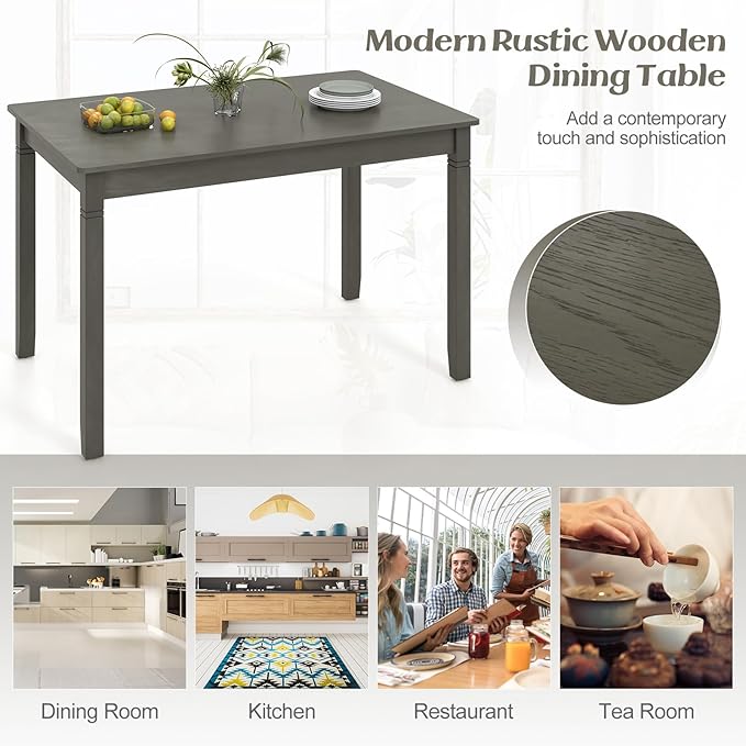 Giantex Dining Table for 4 People, 48” x 29” Kitchen Table with Wood Legs, Rectangular Dinner Tables for Small Space, Apartment, Living Room, Dinette, Load 330 Lbs, Dining Room, Grey