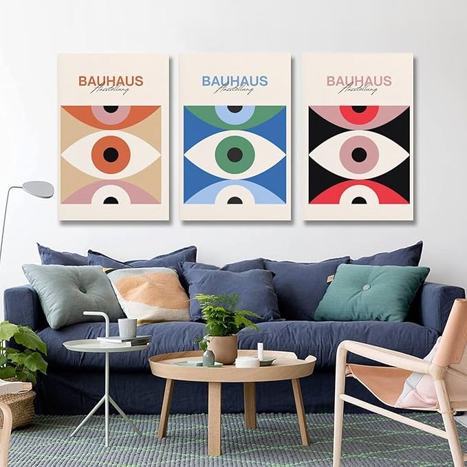 9W Bauhaus Poster Abstract Canvas Wall Art Set of 3 Modern Boho Decor For Bedroom Livingroom Frame-style 24x36inch(60x90cm)