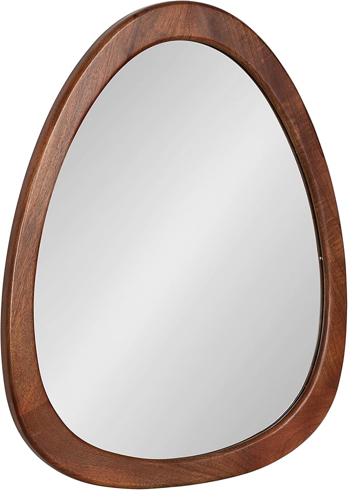 Kate and Laurel McKinder Asymmetrical Wood Wall Mirror; 24 x 28; Walnut Brown; Decorative Irregular Geometric Mirror with Robust Wooden Frame and Distinct Finish