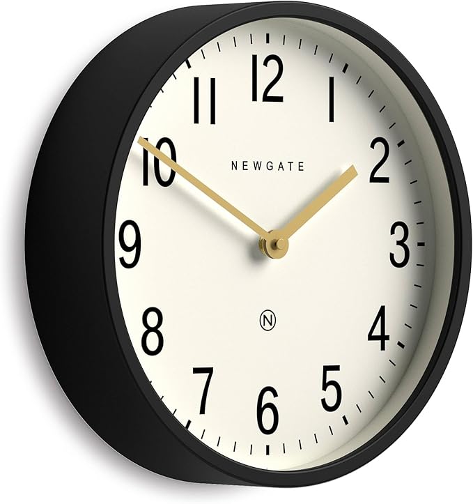 NEWGATE® Master Edwards wall Clock | Mid-Century Style Clock | 12 inch | Deep Metal case in matt Black | Modern Retro Design for Kitchen, Living Room or Office