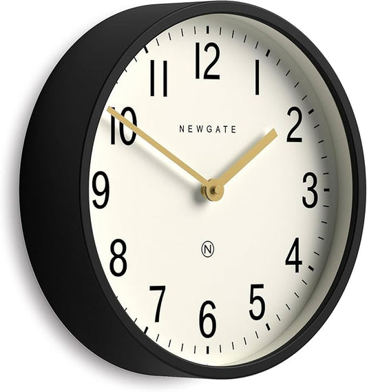 NEWGATE® Master Edwards wall Clock | Mid-Century Style Clock | 12 inch | Deep Metal case in matt Black | Modern Retro Design for Kitchen, Living Room or Office