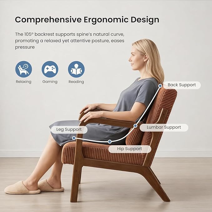 DUMOS Accent Chairs Set of 2, Mid Century Modern Accent Chair with Lumbar Pillow and Solid Wood Frame, Upholstered Armchair Reading Chair for Living Room, Bedroom, Orange