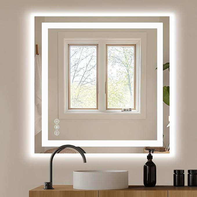 NEWBULIG Wall Mirror, Bathroom Mirror for Over Sink, Matte Metal Framed Vanity Mirror, Wall Decor for Bedroom, Tempered Glass