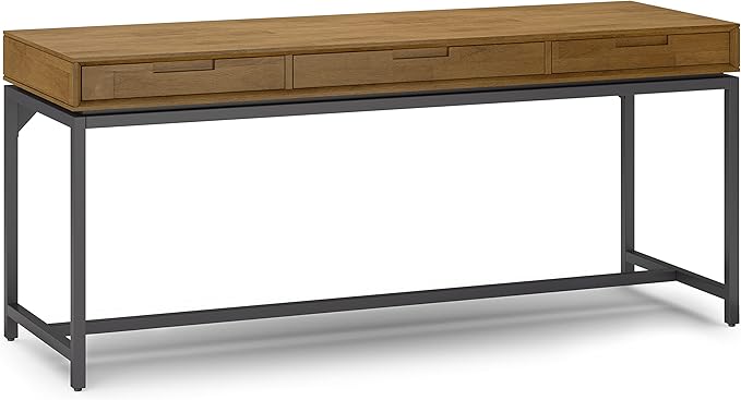 SIMPLIHOME Banting Desk - 72 Inch Wide Solid Wood and Metal Writing Desk in Medium Saddle Brown, Modern Industrial Home Office Computer Table for Study with 2 Drawers and Flip-Down Keyboard Tray