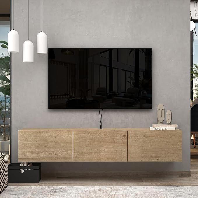 Floating TV Stand Wall Mounted for 65"–80" TVs, Modern Floating Entertainment Center with Cable Management, Wall Mount TV Stand with Storage, Mounted TV Console for Living Room