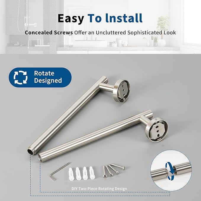 Brushed Nickel Towel Bar, 24 Inch Towel Racks for Bathroom Wall Mounted, Thicken SUS304 Stainless Steel Heavy Duty Hand Towel Holder Organizer, Bathroom Accessories, Total Length 26.5 Inch