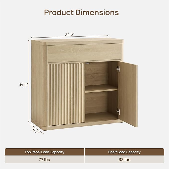 SICOTAS Buffet Cabinet with Storage - Accent Fluted Storage Cabinet with 6 Doors & 3 Drawers Sideboard Credenza Buffet Table Console Cabinets for Living Room Kitchen Dining Room Entryway Office