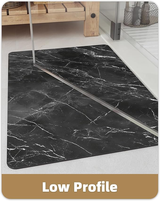 Color&Geometry Ultra Thin Bath Mat, Non Slip Quick Dry Rugs, Absorbent Marble Bathmat, 16"x24",Washable Rubber Mats for Shower Floor, in Front of Bathtub, Bathroom Decor, Black Marble-Patterned