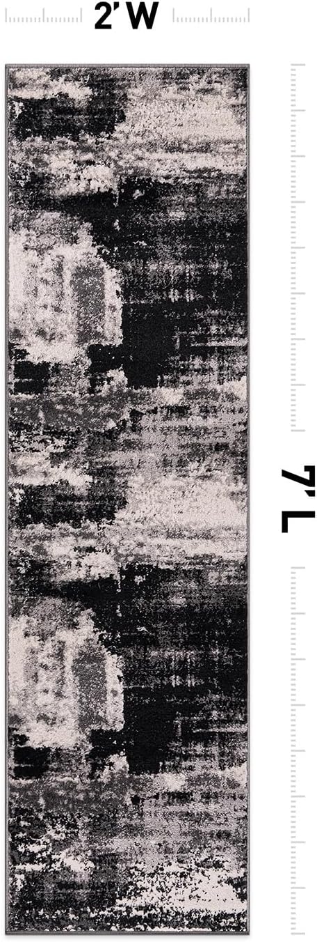 Rugshop Modern Abstract Design Non Shedding Soft Ideal for Living Room,Bedroom,Kitchen Runner Rug 2' x 7' Black