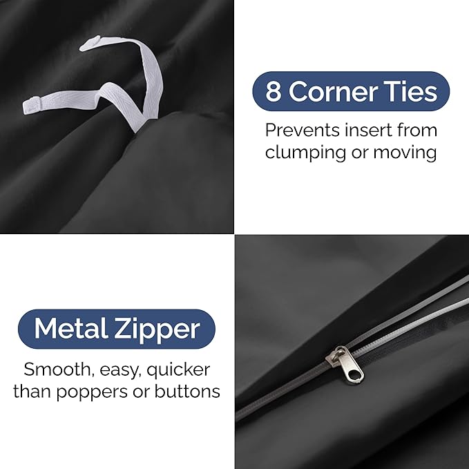 Duvet Cover Cal King Size - Extra Soft Cal King Size Duvet Cover - Lightweight & Breathable - Easy Care & Fade Free with Zipper Closures & Ties - 104" x 98" Inches - (Black) Comforter Not Included
