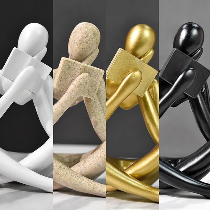 Gold Reading Women Statue, Thinker Sculptures, Abstract Art Ornament, Modern Aesthetic Figurine Decoration, Suitable for Home Living Room Bedroom Office Shelf Table Desk Bookshelf Decor (Left)
