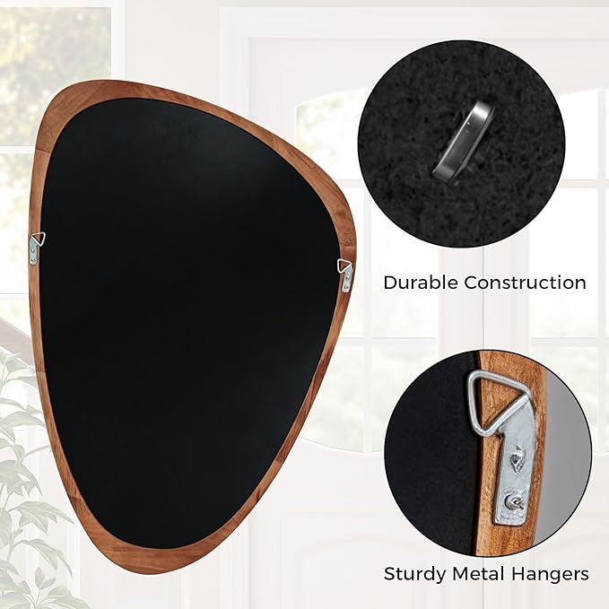 Asymmetrical Mirror, 30"x20" Unique Irregular Wall Mirror, Wood Mid Century Modern Mirror Decor for Bathroom Bedroom Living Room Entryway Hallway (Natural Wood)