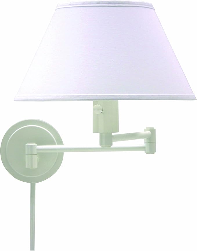 House Of Troy WS14-9 Home/Office Collection Swing-Arm Wall Lamp, White with White Linen Hardback Shade