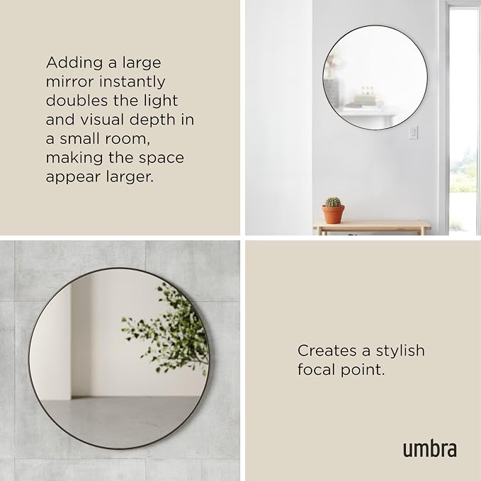 Umbra Hubba Round Wall Mirror with Metallic Frame, Modern Style for Bathroom, Entryway, Living Room and More, 34-Inch, Titanium