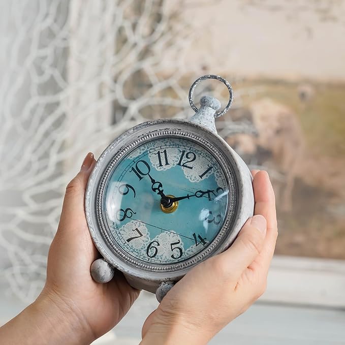 NIKKY HOME Vintage Coastal Beach Blue Table Clock Home Decor for Kitchen, Bathroom, Living Room, Bedroom, Office