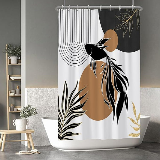 Baocicoo Boho Abstract Goldfish Shower Curtain Simple Geometric Line Aesthetic Minimalist Modern Neutral Shower Curtain for Bathroom Fabric Waterproof Durable Bath Curtain with Hooks 48x72 Inches