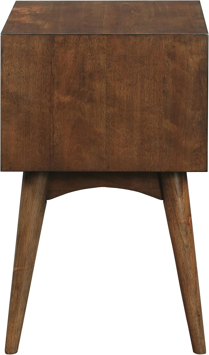 OSP Home Furnishings Copenhagen Mid-Century Modern Accent Table, Large Storage Drawer, Tapered Legs, Walnut Finish