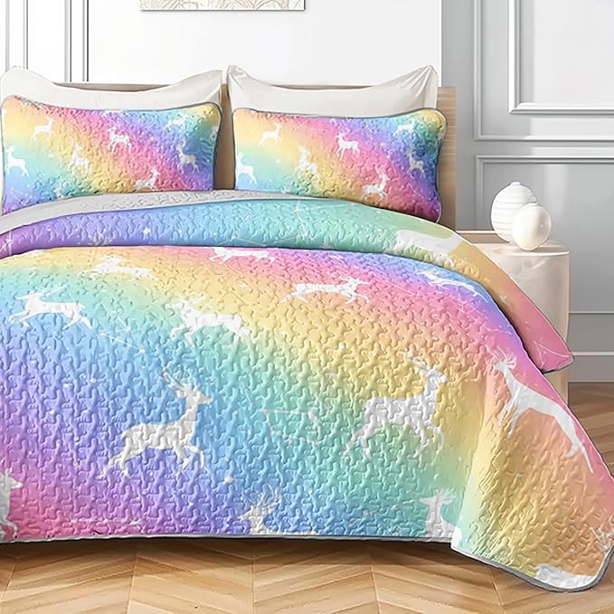 AILONEN Colorful Forest Animal Queen Quilted Comforter Set 3 Piece, Dreamy Constellation Bedspread Coverlet with 2 Pillowcases, Artistic Bedding for Couples