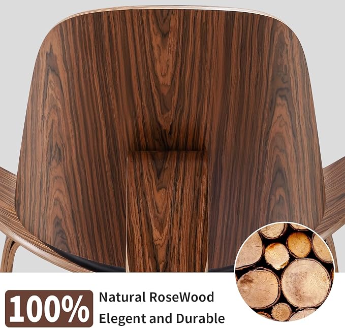 Mid Century Modern Shell Lounge Chair, PU Leather, Tripod Plywood Classic Design Solid Wood Accent Chairs for Living Room, Reading, Lounge, Office, Salon