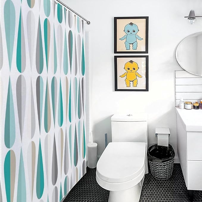 Mid Century Shower Curtain,Modern Retro with Drop Shapes Geometric 1960s Decor Bathroom Curtain Polyester Waterproof Fabric 72x72in（183x183cm）