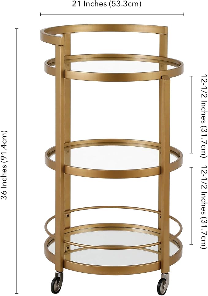 Henn&Hart 21" Wide Round Bar Cart in Brass, Bar Carts for the Home