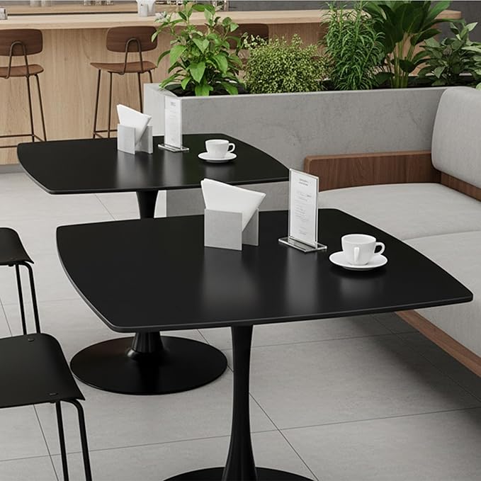 Square Dining Table,42.1" Tulip Table with Metal Pedestal,15-Minute Quick Assembly,Mid Century Modern Leisure Table for Kitchen Small Places Cafe (Black)