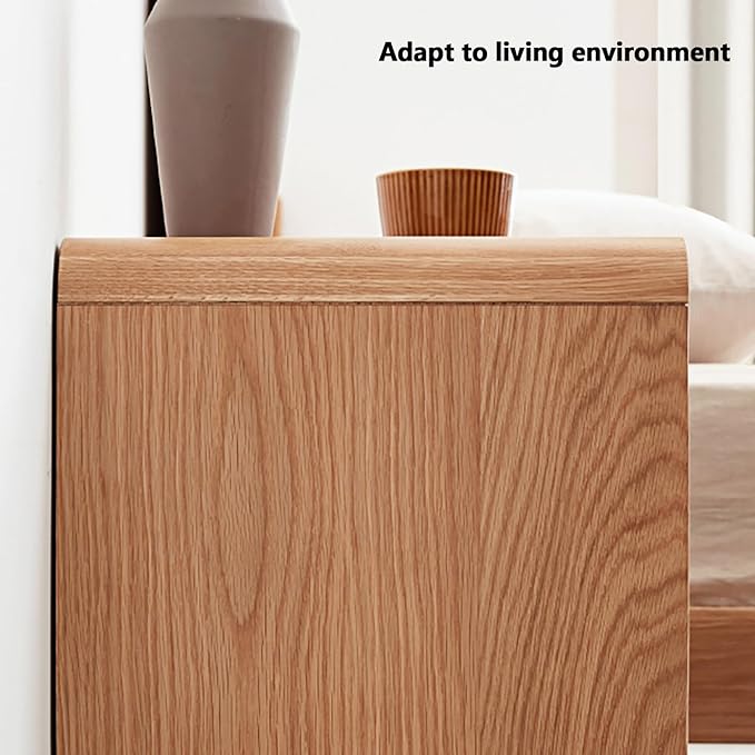 Solid Wood Nightstand, Mid Century Modern Small Nightstand with Two Drawers, Small Night Stand with Open Shelf, Oak Bedside Table for Bedroom, Dorm(Natural Wood Color)