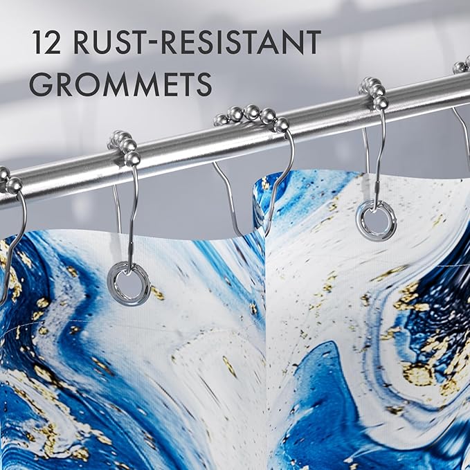 AmazerBath Shower Curtain Blue, Marble Fall Fabric Shower Curtain Sets with 12 Shower Curtain Hooks, Luxury Quality Home Hotel Washable Farmhouse Cloth Shower Curtains for Bathroom Decor, 72x72 Inches