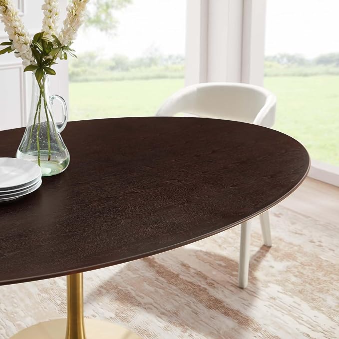 Modway Lippa Dining Table, 78", Gold Cherry Walnut