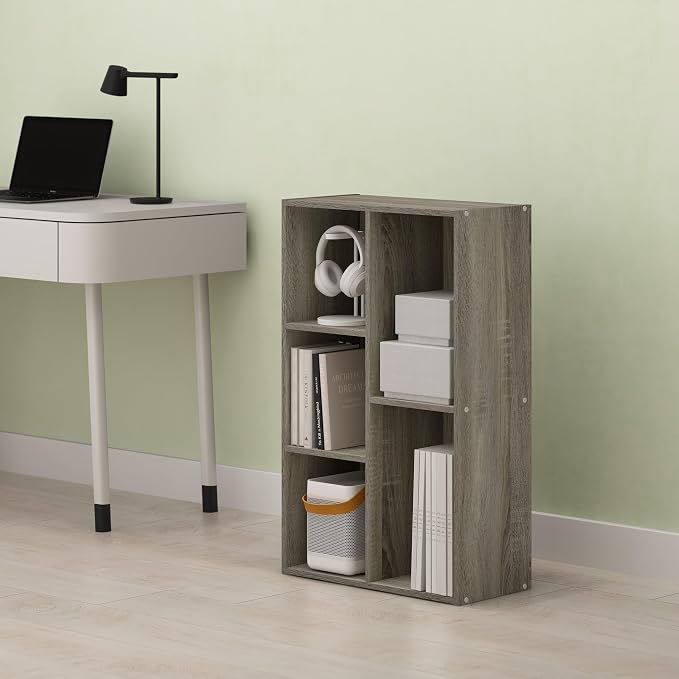 Hagen 5 Cube Organizer Bookcase, Bookshelf, Cube Storage, Toolless Assembly, for Living Room, Home Office, Olive Oak