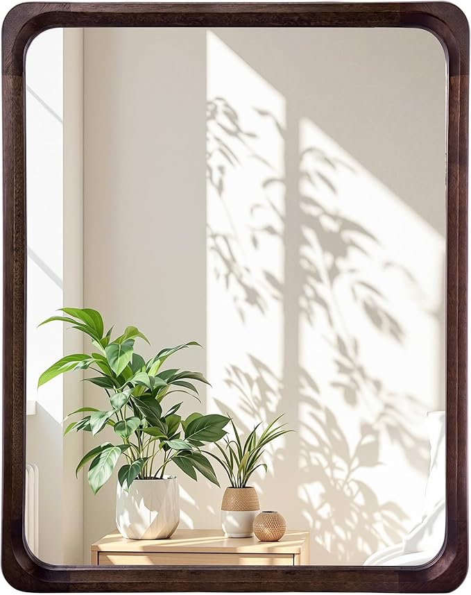 Tanmicoshomy Wood Bathroom Mirrors for Wall 30 x 40 Inch, Large Mirrors with Tempered Glass for Living Room Bedroom Office or Entryway(Dark Brown)