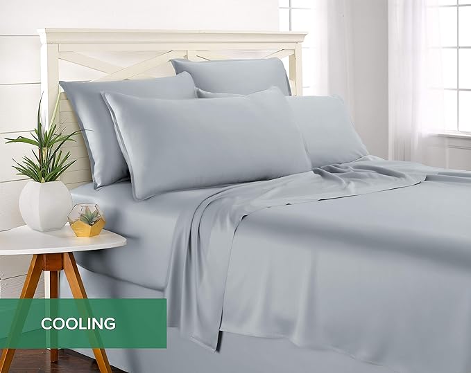 Pure Bamboo King Sheets, Genuine 100% Organic Viscose Derived from Bamboo Bed Sheet Set, Luxuriously Soft & Cooling, Double Stitching, 2 Year Quality Promise (King, Sterling Blue)