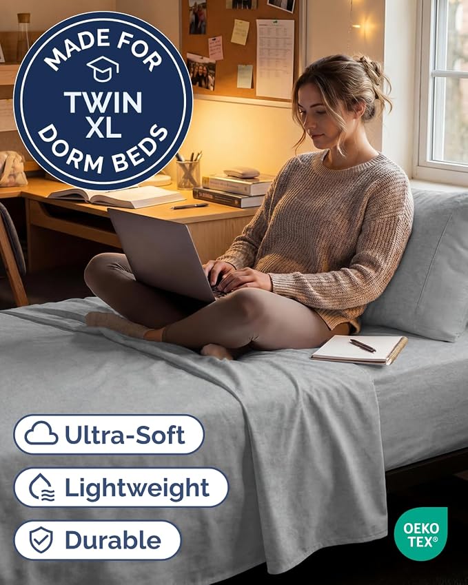Twin XL Size 3 Piece Sheet Set - Comfy Breathable & Cooling Sheets - Hotel Luxury Bed Sheets for Women & Men - Deep Pockets, Easy-Fit, Soft & Wrinkle Free Sheets - Heathered Grey Oeko-Tex Bed Sheets