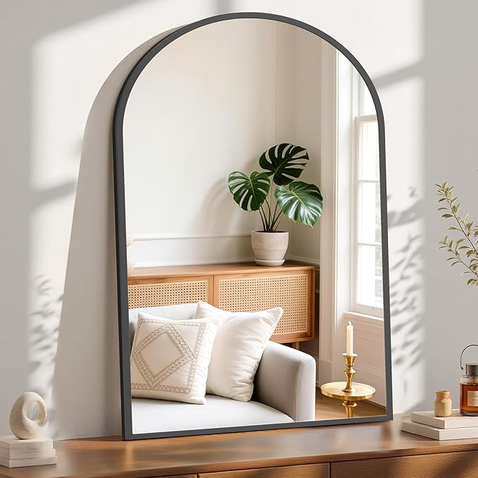 NEWBULIG 40X30 Inch Arched Bathroom Mirror for Wall, Vanity Bathroom Mirrors for Over Sink Tempered Glass, Anti-Rust Arched Metal Framed, Hangs Horizontally or Vertically, Farmhouse Home Decor, Black
